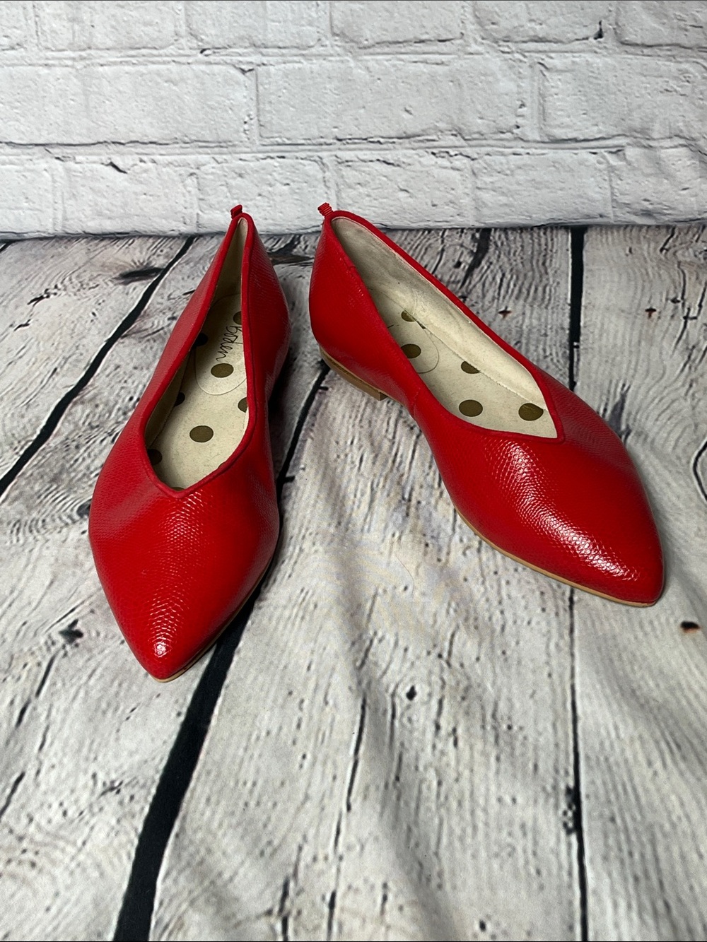 Boden Bold Red Pointed Leather Flats